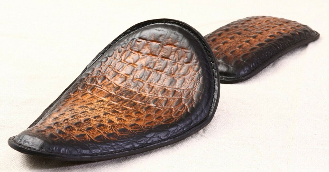 Spring Solo Seat P-Pad Chopper Harley Sportster 10x13" Antique Brown Alligator