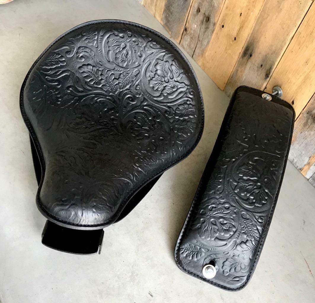 2007-2009 Sportster Spring Seat Pad Conversion Mounting Kit 12x13" BlkOakLeaf bc