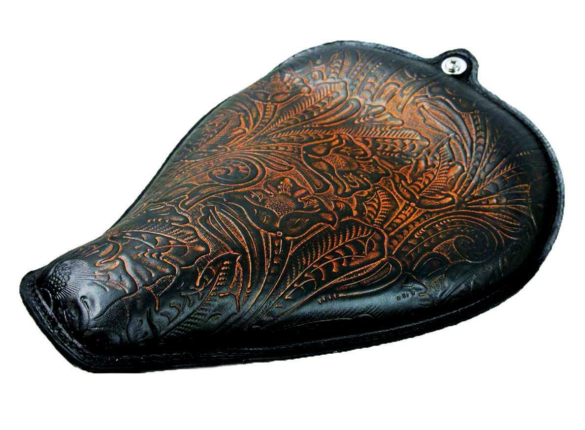 2004-2006 Harley Sportster Seat On The Frame Ant Brn Tooled  Leather All Models - Mother Road Customs