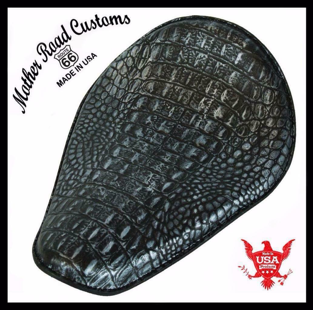 11x14 Black Silver Alligator Spring Seat Chopper Bobber Harley Sportster Honda - Mother Road Customs