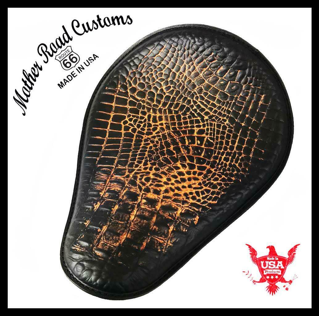 Harley Sportster Spring Seat Chopper Bobber11"x14" Ant Brn Random gator Leather - Mother Road Customs