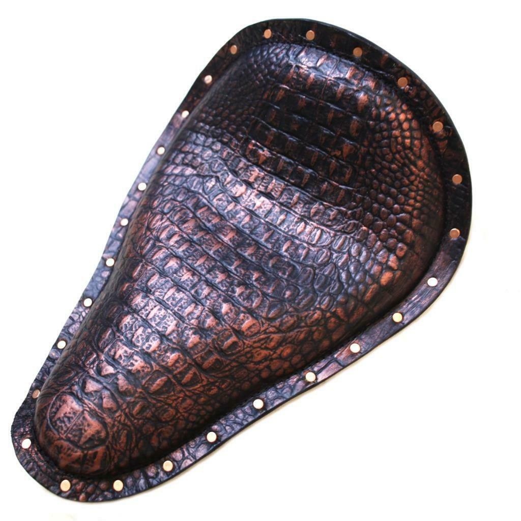 Seat Chopper Harley Softail 12x17x1" Black and Copper Alligator W Copper Rivets - Mother Road Customs