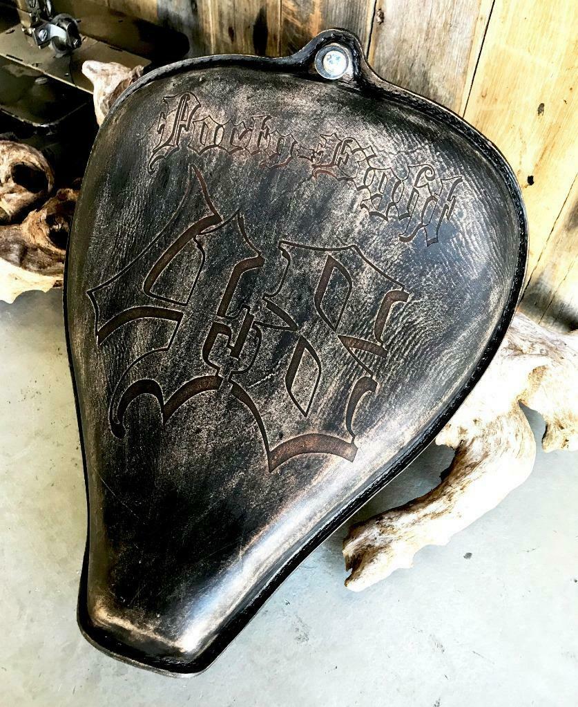 2010-2020 Sportster Harley  On The Frame Seat Black Dist Leather Tooled 48 - Mother Road Customs