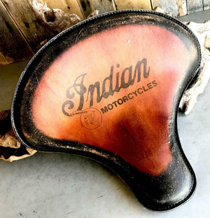 Spring Solo Tractor Seat  Bobber 15x14" Indian Antique Brown Distressed Tattoo