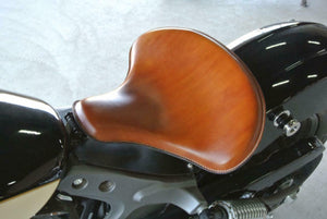 Spring Solo Tractor Seat Harley Sportster Indian Scout 15x14" Desert Tan Leather - Mother Road Customs