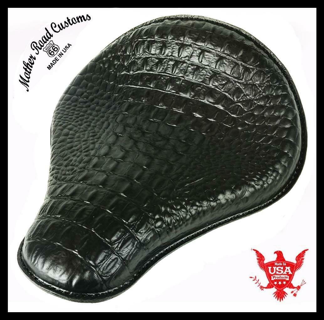 Spring Solo Seat Chopper Harley Sportster Bobber 12x13x1" Blk Alligator Leather
