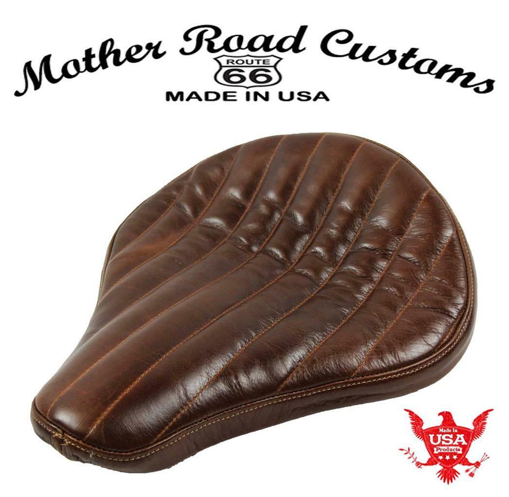 Seat Chopper Harley Sportster Bobber Bates Style 12x13" BDist Tuck Roll Brown - Mother Road Customs