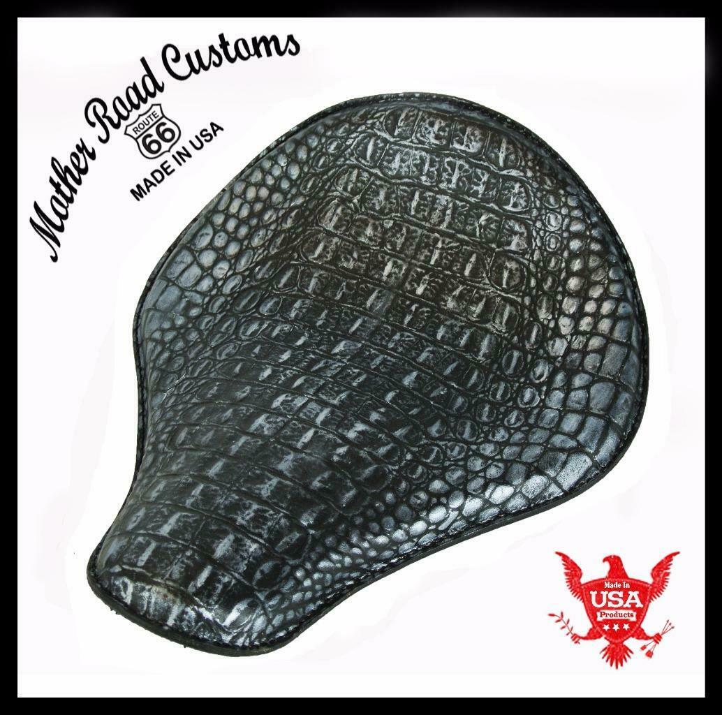 Spring Solo Seat Chopper Bobber Harley Sportster 12x13" Black Silver Alligator
