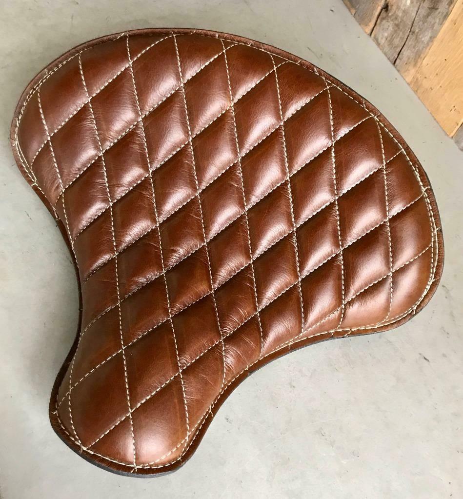 Spring Seat Chopper Sporster Softail Harley Bobber 15x14" BBrn Diamond Stitched
