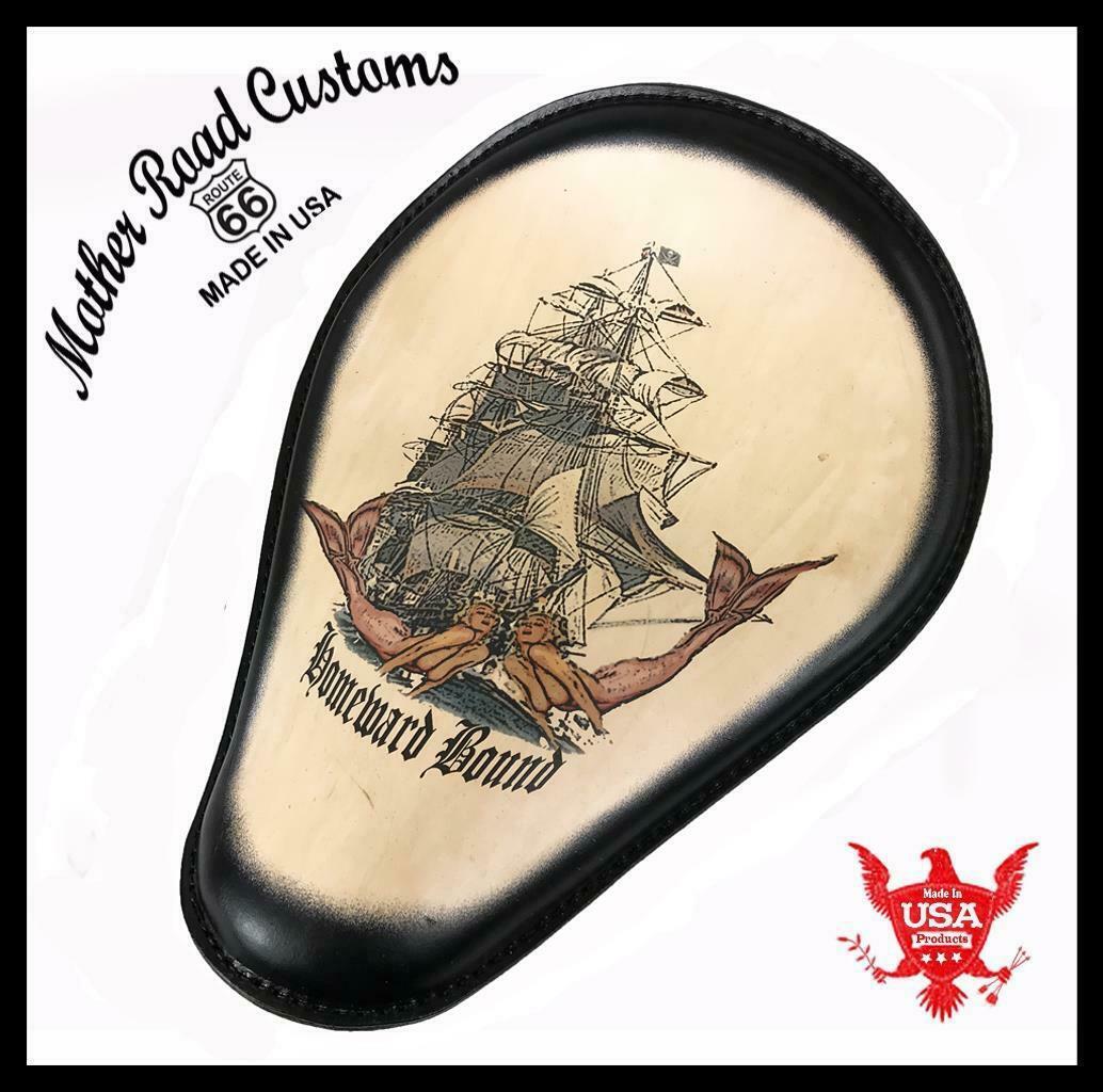 Seat Harley Chopper Sportster Spring Motorcycle 11x14" Homeward Tattoo Leather - Mother Road Customs