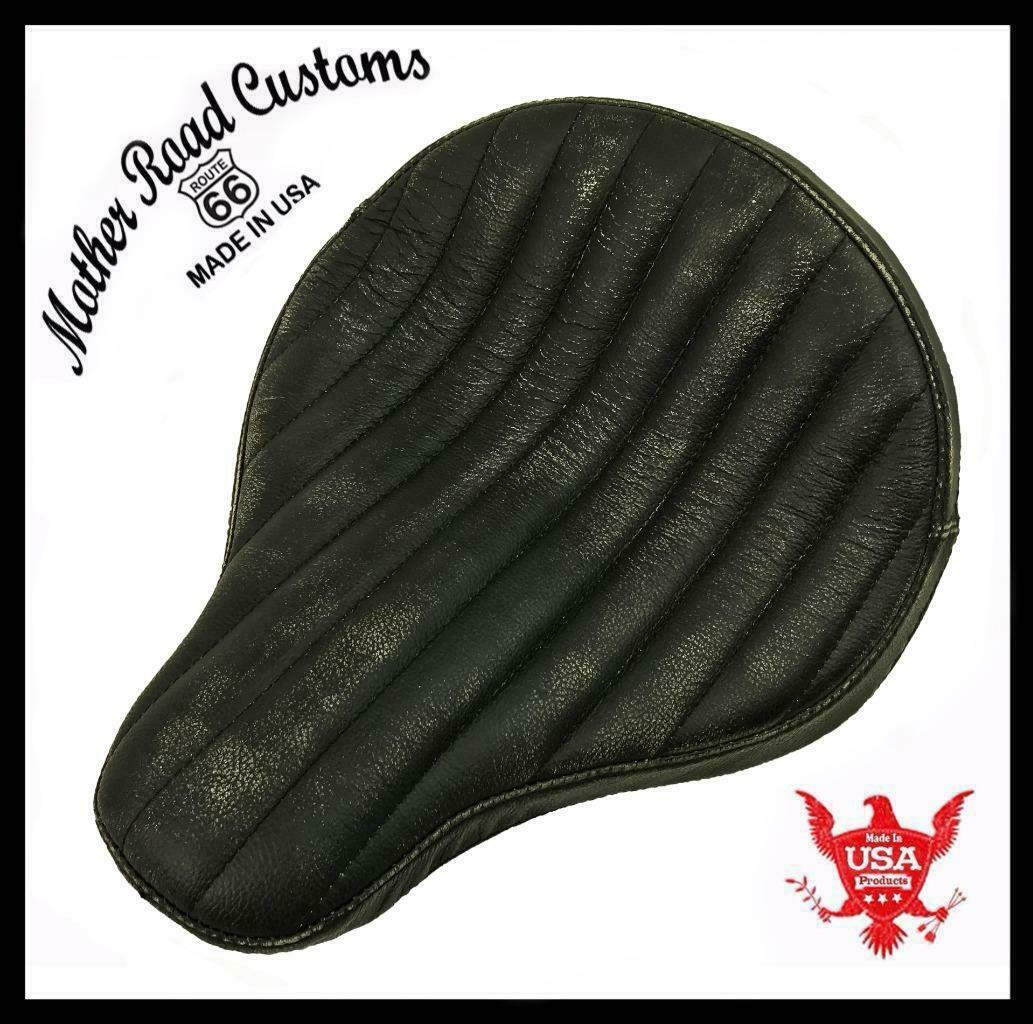 Seat Chopper Harley Softail Bobber Dyna 13x15" Black Dist Bates Style Tuck Roll - Mother Road Customs