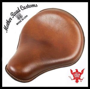 12x13" Spring Seat Chopper Harley Indian Scout Sportster Bobber Tan Leather - Mother Road Customs
