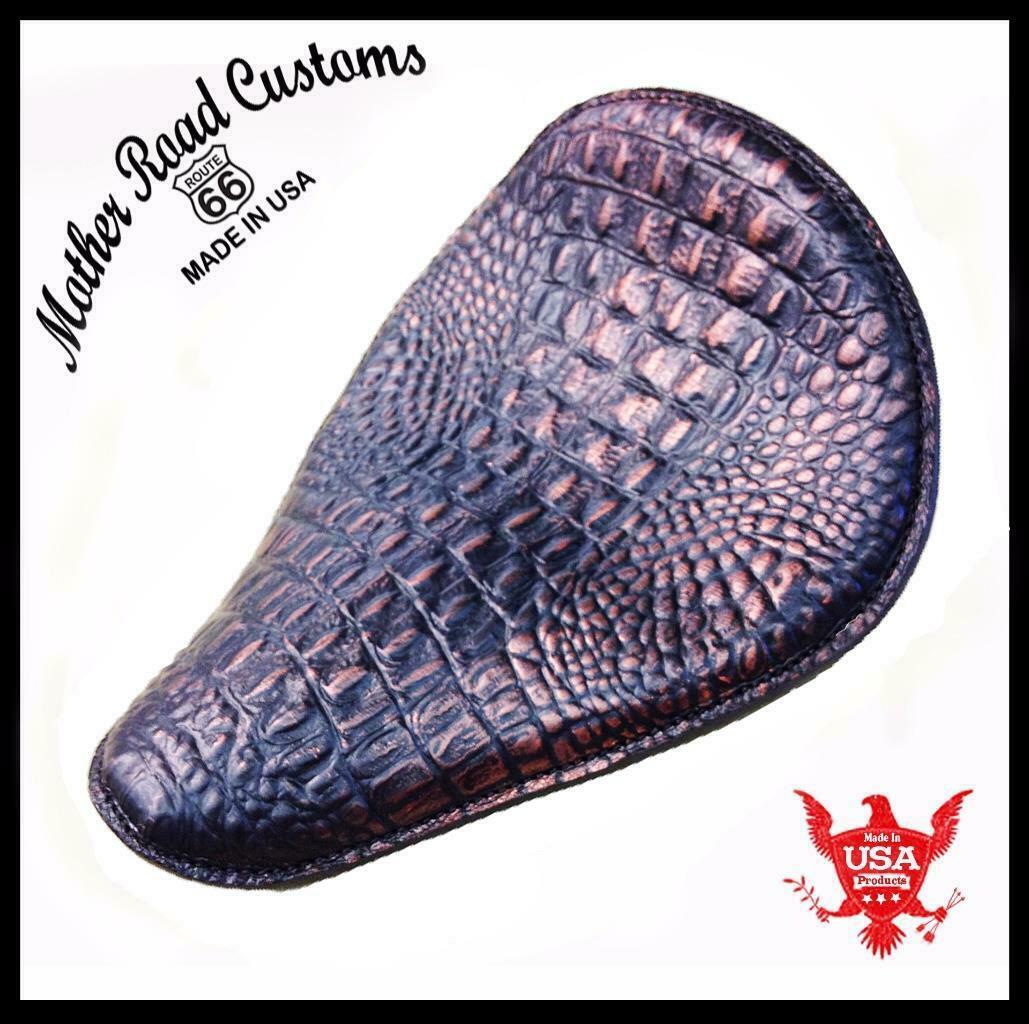 Spring Solo Seat Chopper Bobber Harley Sportster 10x13" Copper Black Alligator
