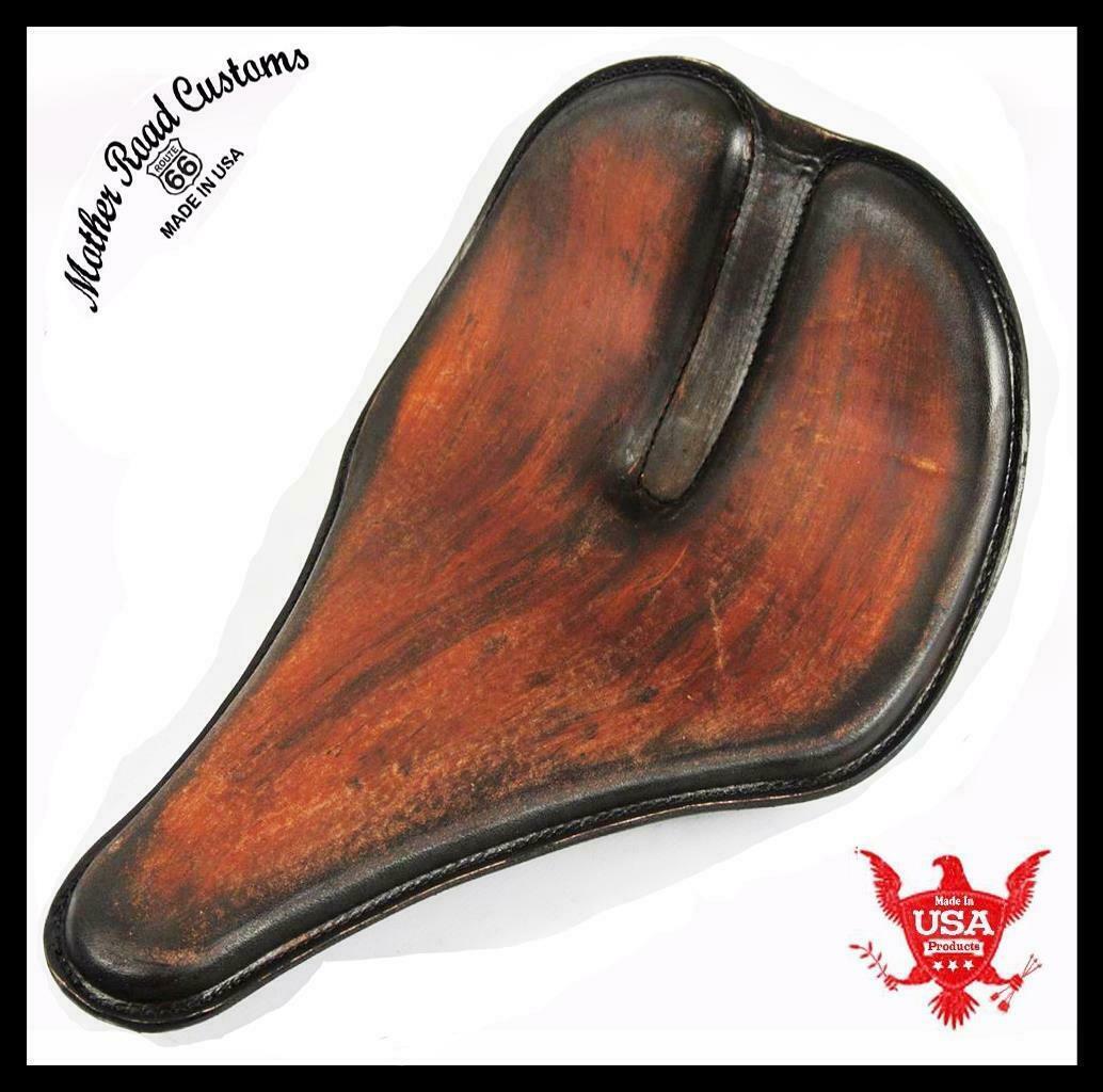 Spring Solo Seat Chopper Harley Sportster Dyna 12x15" Long Nose Groove Ant Brown