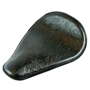 11x16 Black Tooled Leather Spring Solo Seat Chopper Bobber Harley Softail USA - Mother Road Customs