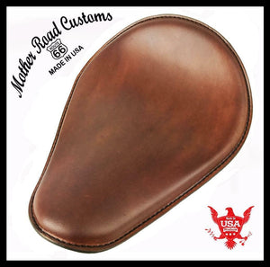 Chopper Sportster Harley Chopper Spring Seat Honda 11x14" Smooth Brown Leather - Mother Road Customs
