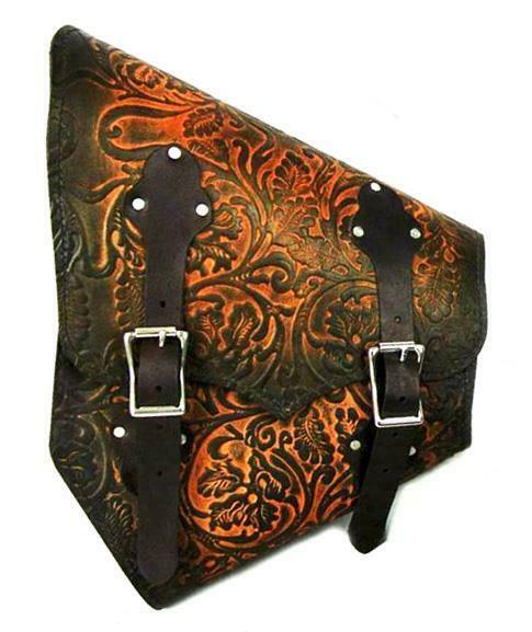 2000-2020 Harley Softail Saddle Bag Chopper Antique Brown Oak Leaf Leather MRC - Mother Road Customs