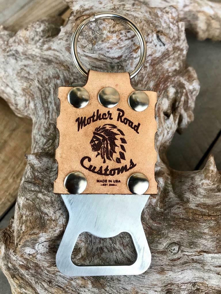 Mother Road Customs Leather Key Chain Stainless Steel Bottle Opener Beer Harley - Mother Road Customs