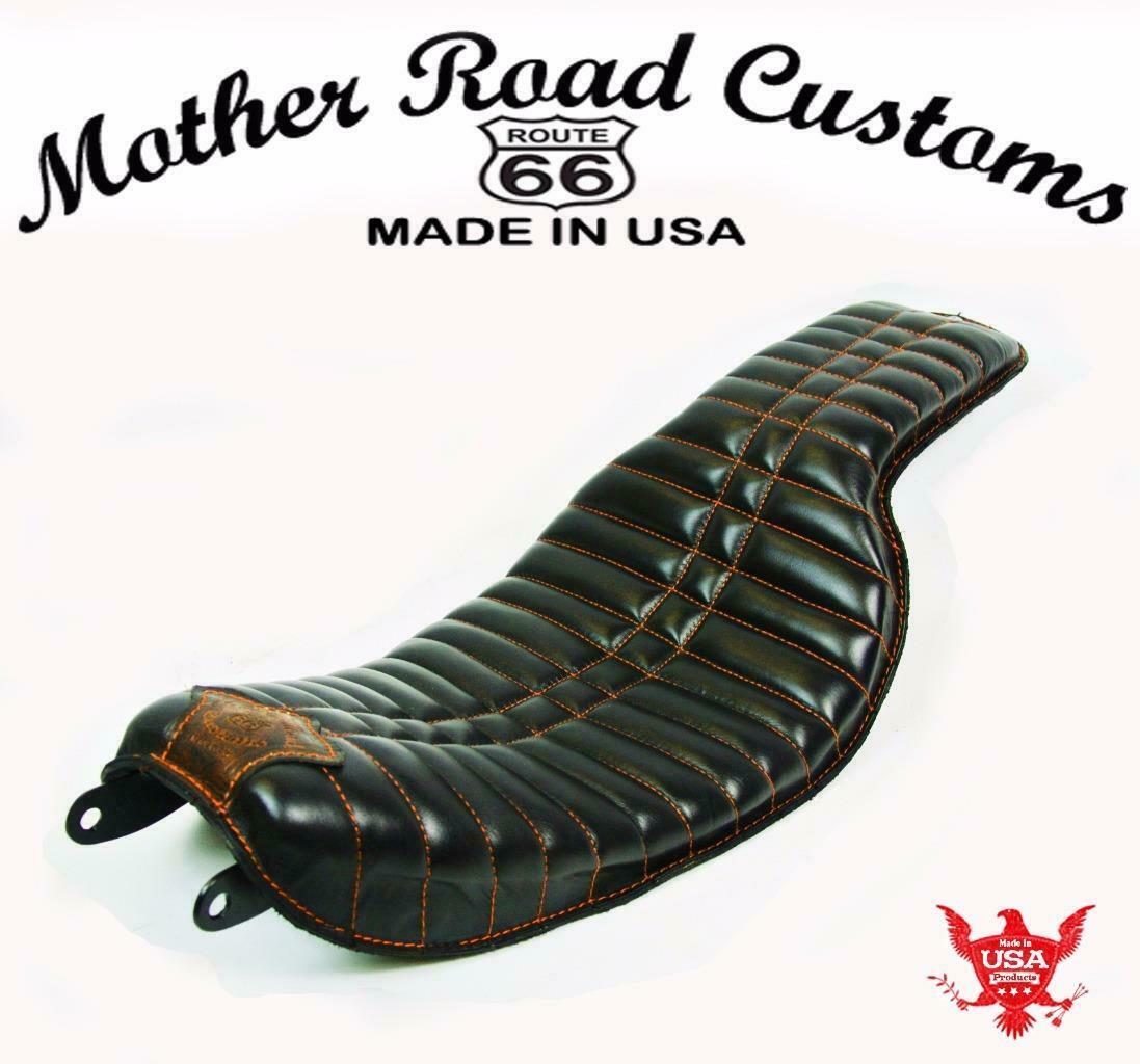 2006-2017 Harley Dyna On The Frame Black Orange Stitching Seat Fits All Models - Mother Road Customs