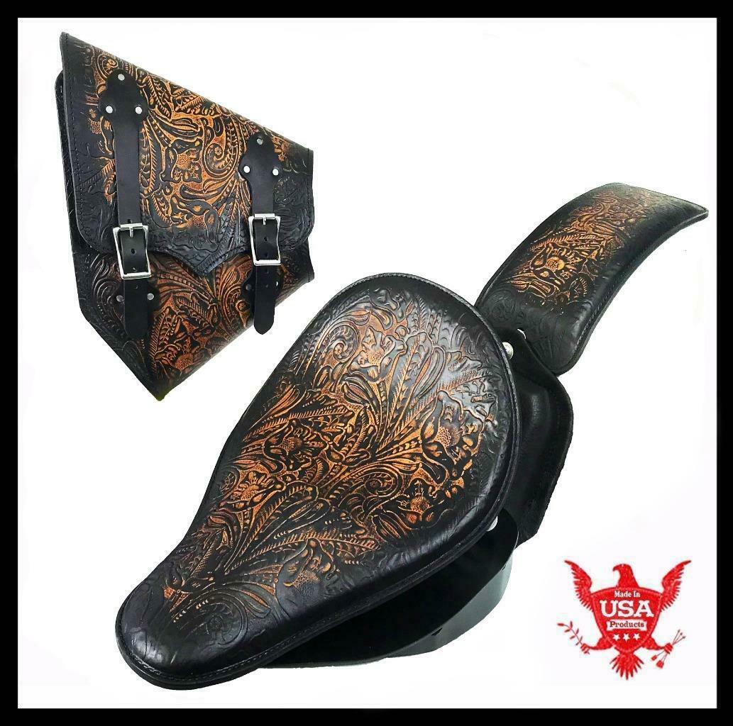 2000-2017 Harley Softail Spring Seat P-Pad Mounting Kit Bag Ant Brn Tooled b MRC - Mother Road Customs