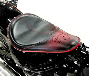 11x16 Antique Red Wingtip Leather Spring Solo Seat Chopper Bobber Harley Softail - Mother Road Customs