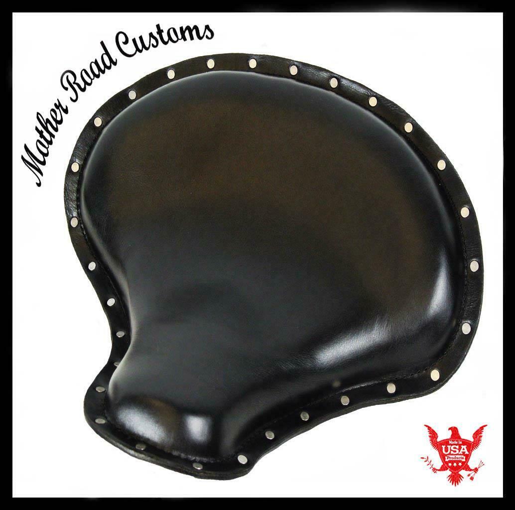 Spring Tractor Seat Harley Sportster Indian Scout 15x14" black S Rivets Leather - Mother Road Customs