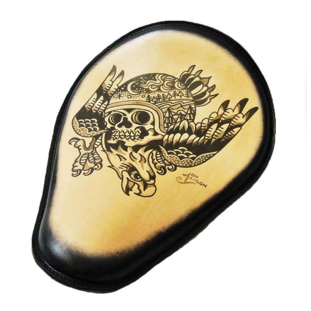 Spring Solo Seat Chopper Harley Sportster 10x13 Eagle Skull Tattoo Leather Blk F
