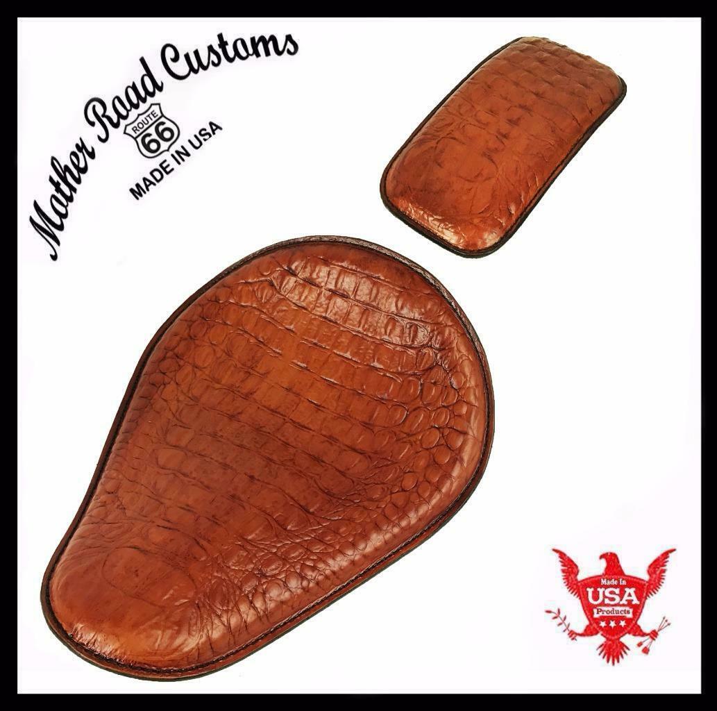 Spring Seat P-Pad Harley Sportster Chopper Bobber Honda Brown Alligator Leather