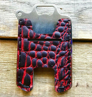 Hawk One Minimalist Men's Women's Ant Red Gator Leather Stainless Steel Wallet - Mother Road Customs