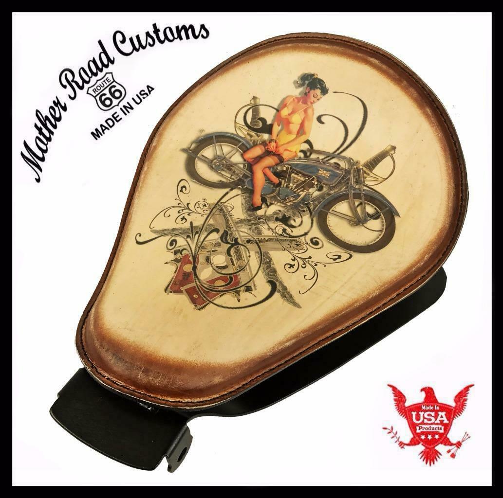 2010-2022 Sportster Harley Spring Seat Brown Dist Tattoo Leather Solo Mount Kit bcs