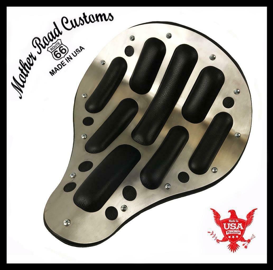 13x15 Seat Chopper Harley Softail Dyna Easy Rider Stainless Steel Black Leather - Mother Road Customs