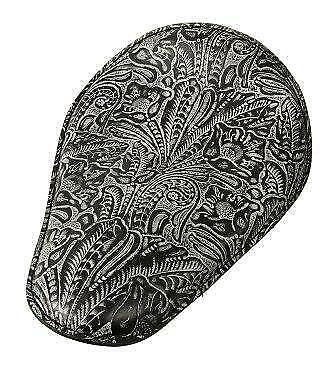 Seat Chopper Harley Sportster Honda Yamaha Bolt 10x13 Black Grey Tooled Leather - Mother Road Customs