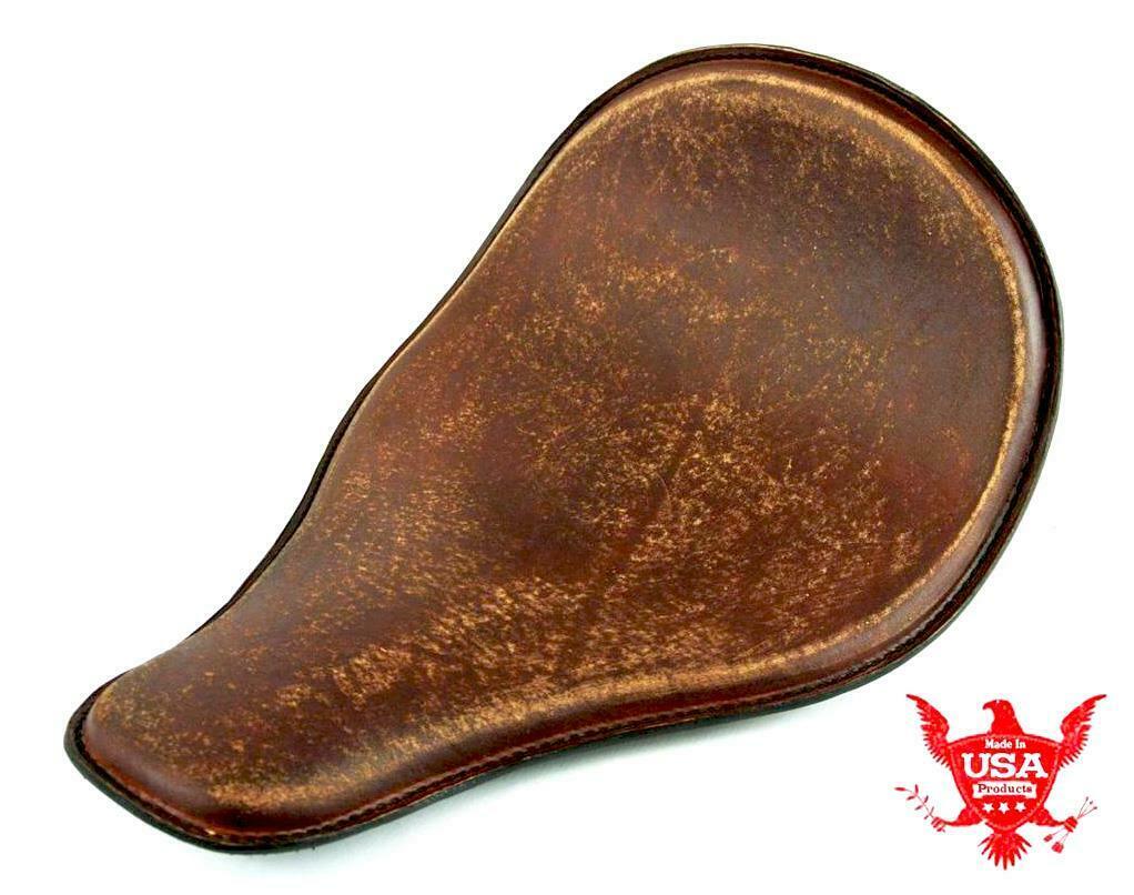 Spring Solo Seat Chopper Sporster Harley Dyna 11x15" High Back Brn Dist Leather