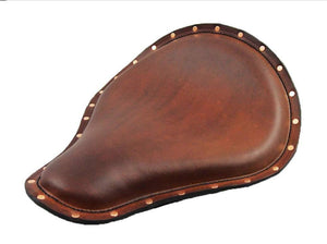 Spring Solo Seat Sportster Harley Chopper  12X13 Brown Leather Copper Rivets