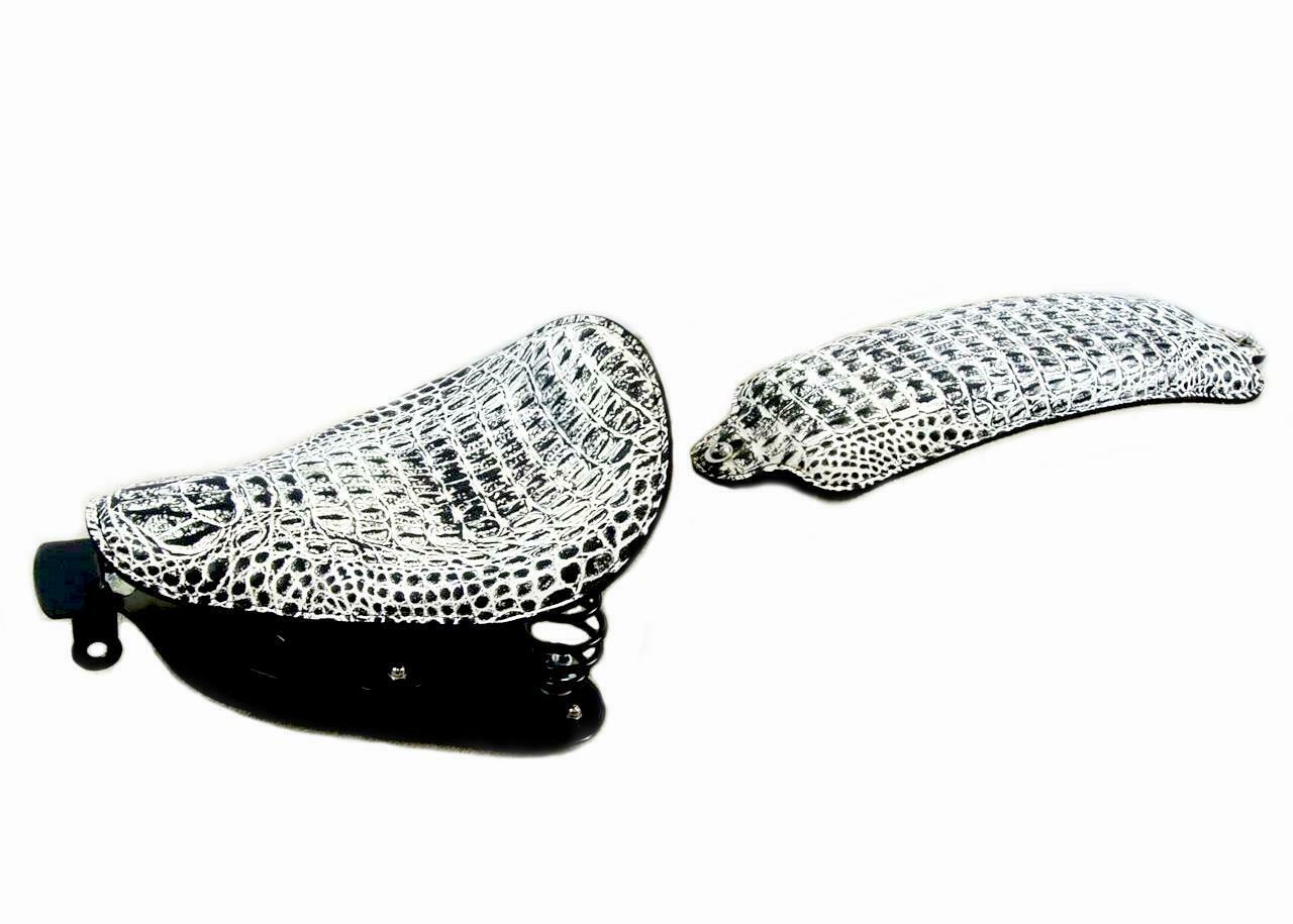 07-09 Sportster Harley Nightster Spring Seat Pad Kit Black & White Alligator bcs - Mother Road Customs