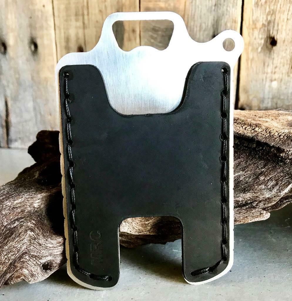 Hawk One Minimalist Men's Women's Black Top Grain Leather Stainless Steel Wallet - Mother Road Customs