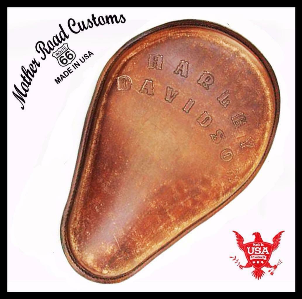 Spring Solo Seat Chopper Harley Davidson Sportster Hand Tooled Brown Distressed