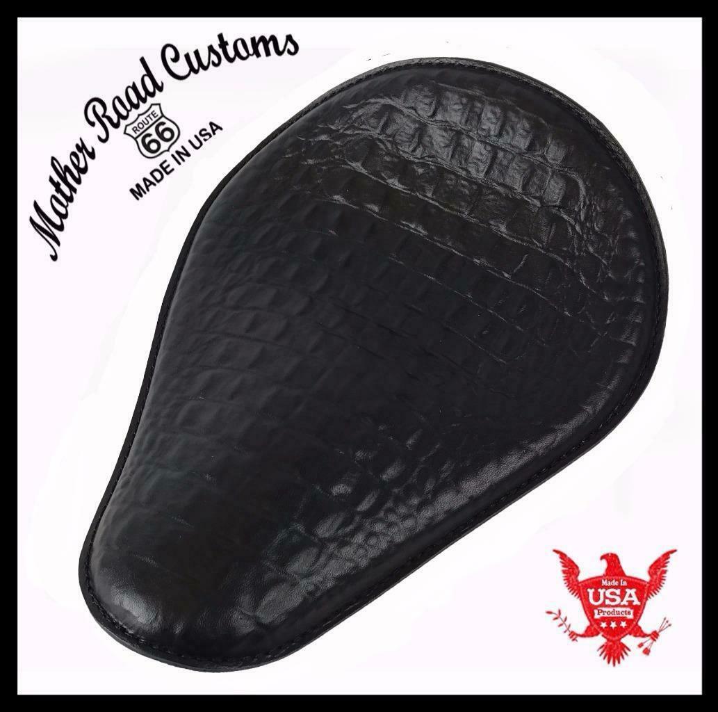 Harley Sportster Chopper Bobber  Spring Seat Black Alligator Embossed LeatherUSA - Mother Road Customs