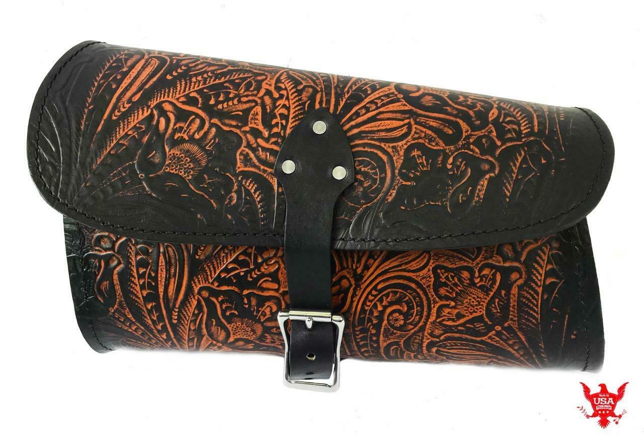 2015-2020 Indian Scout Bobber Swing Arm Saddle Bag Ant Brown Tooled Leather Seat - Mother Road Customs