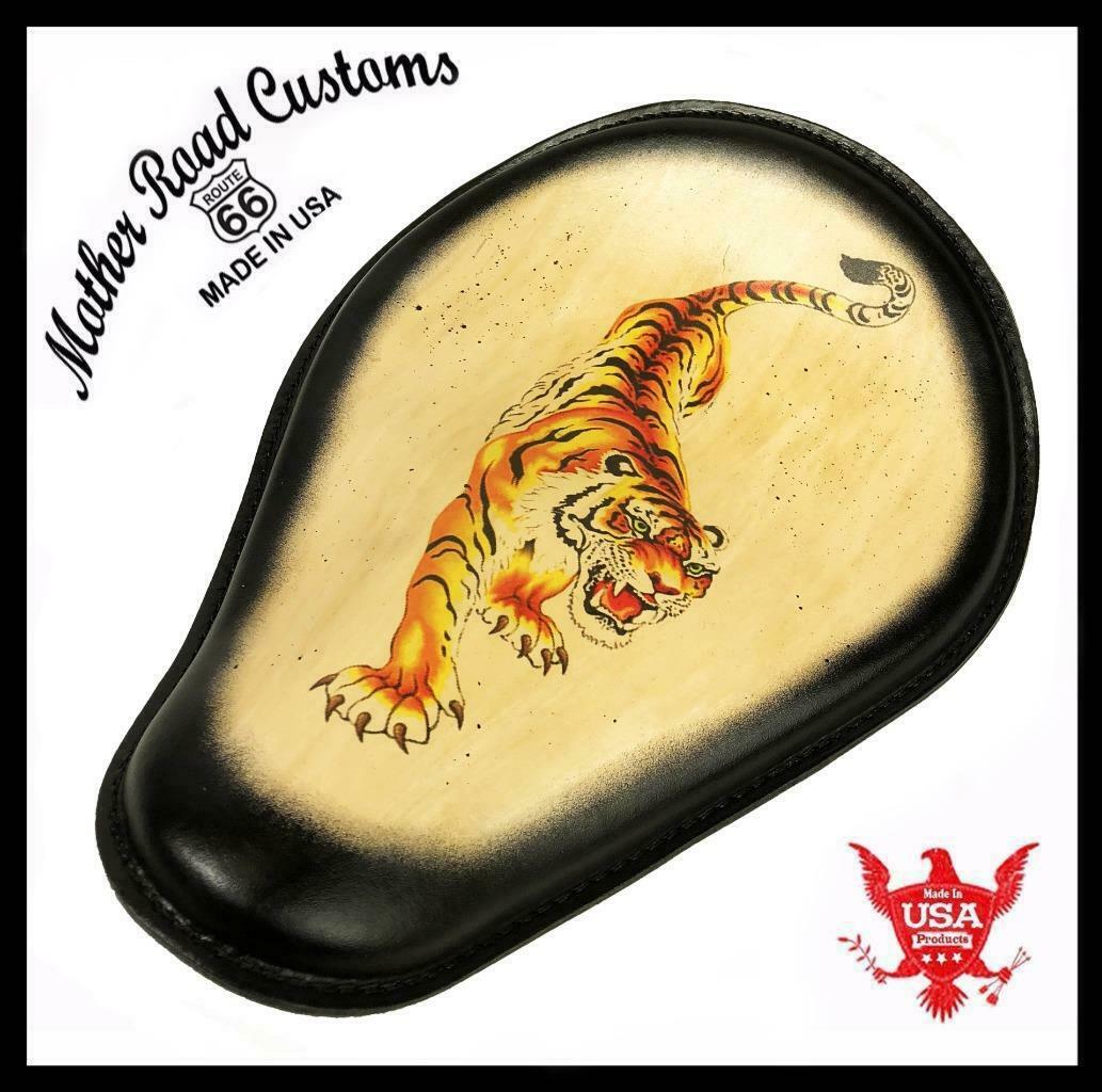 Spring Solo Seat Chopper Harley Sportster  10x13 Tiger Tattoo Blk Bobber Frame