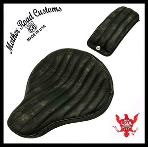 Seat P-Pad Chopper Harley Softail Bobber 13x15" Blk Dist Bates Style Tuck Roll - Mother Road Customs