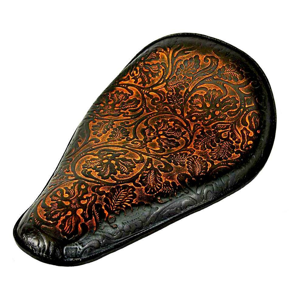 Spring Seat Harley Chopper Bobber Softail Dyna Indian 11X16 Ant OakLeaf Leather