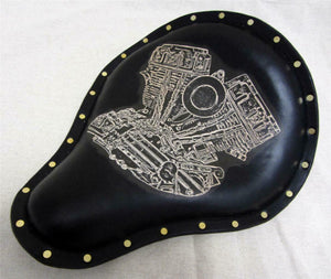 Harley Chopper Sportster Spring Solo Seat 12X13 Panhead Tattoo Brass Rivets - Mother Road Customs