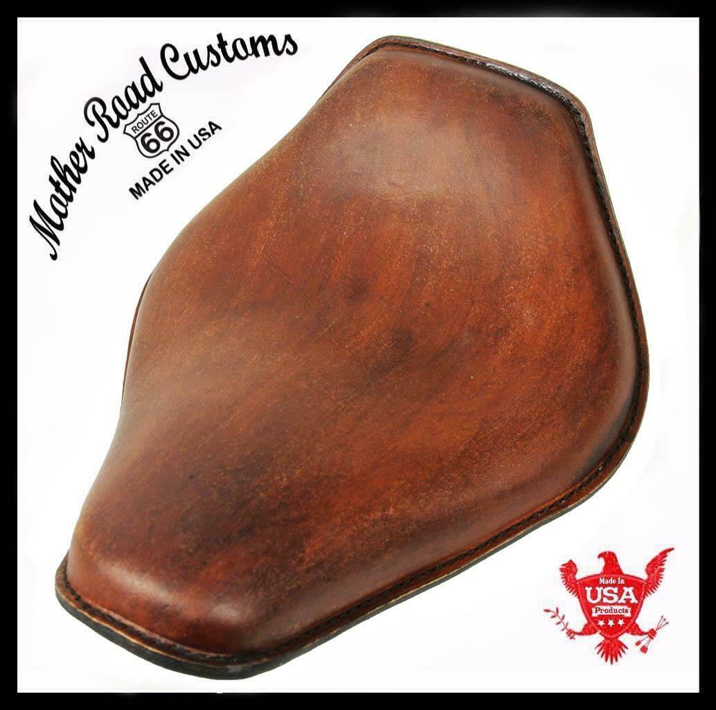 Harley Sportster Spring Seat 10x13 Snub Nose Brown Distressed Chopper Made n USA - Mother Road Customs