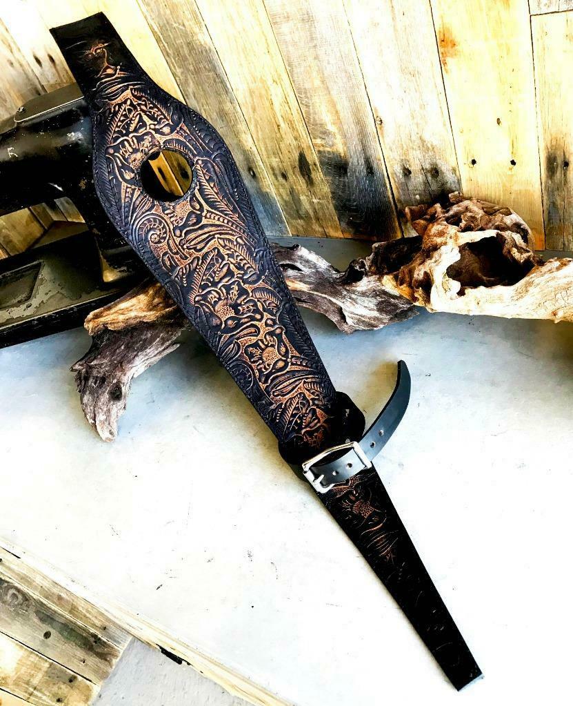 Tank Bib 2004-2020 Harley Sportster Antique Brown Tooled Leather Fits All Models - Mother Road Customs