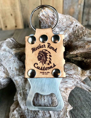 Mother Road Customs Leather Key Chain Stainless Steel Bottle Opener Beer Harley - Mother Road Customs