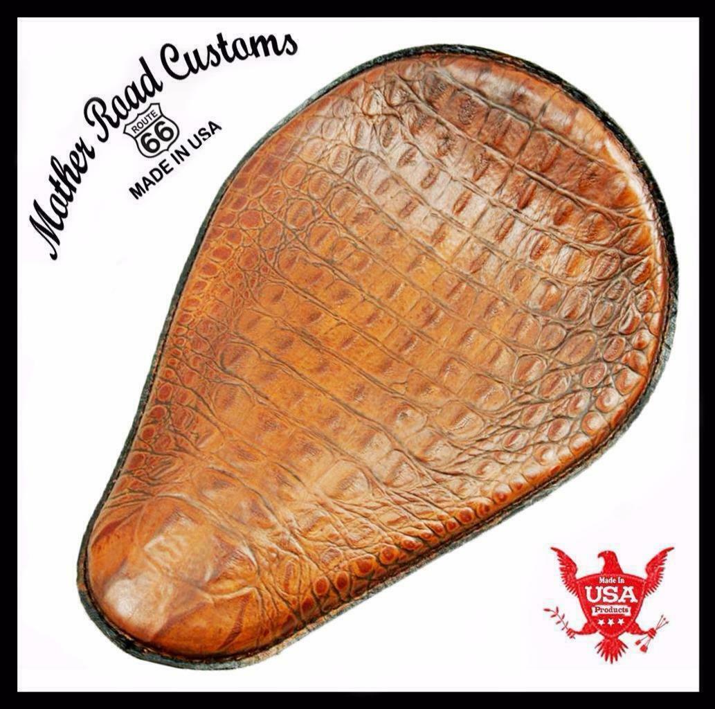 Chopper Harley Sportster Spring Solo Seat Motorcycle 10x13 Brown Alligator MRC - Mother Road Customs