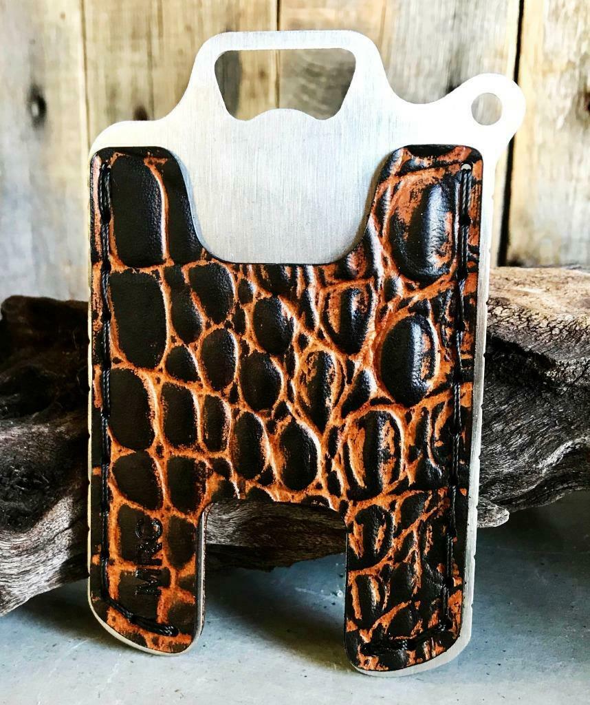 Hawk One Minimalist Men's Women's Ant Brn Gator Leather Stainless Steel Wallet - Mother Road Customs