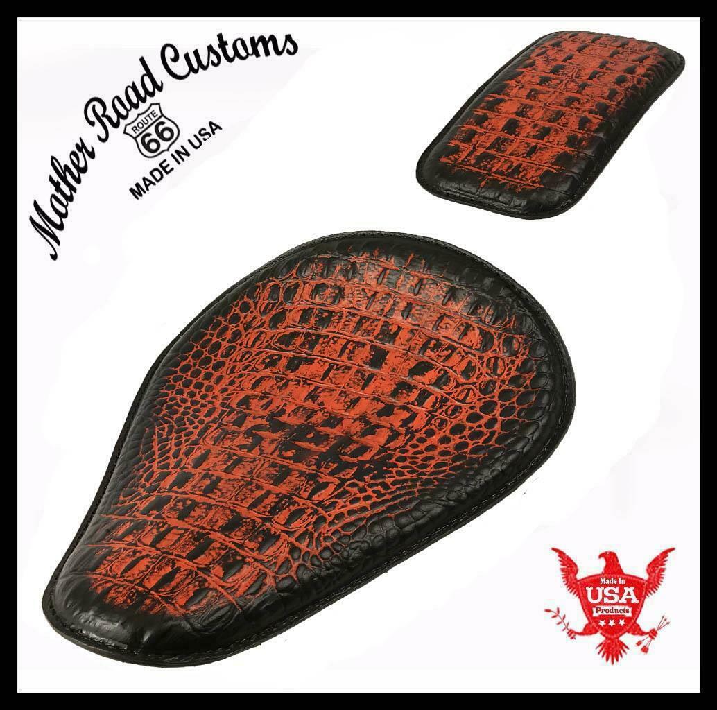 11x14 Antique Orange Alligator Spring Seat Harley Sportster Chopper Bobber Dyna - Mother Road Customs