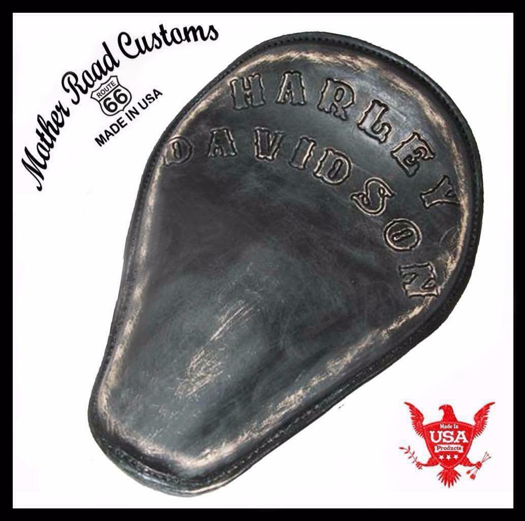 Harley Davidson Sportster Spring Seat 11x14 Black Distressed Hand TooledChopper - Mother Road Customs